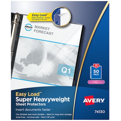 Avery Easy Load Super Heavyweight Sheet Protectors, 8-1/2" x 11", Diamond Clear, 50/Box (74130)