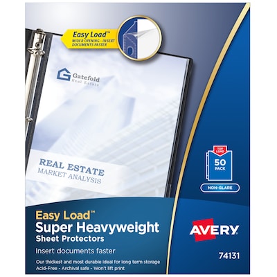 Avery Easy Load Super Heavyweight Non-Glare Sheet Protectors, 8-1/2" x 11", Clear, 50/Box (74131)