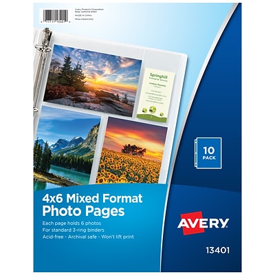 Avery Photo Pages Sheet Protectors, 4 x 6, Clear, 10/Pack (13401)