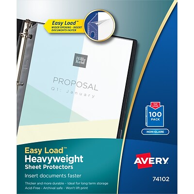 Avery Easy Load Heavyweight Non-Glare Sheet Protectors, 8.5 x 11, Clear, 100 Per Set (74102)
