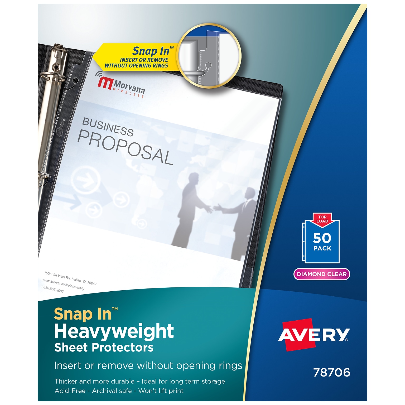 Avery Snap-In Heavyweight Sheet Protectors, 8-1/2 x 11, Diamond Clear, 50/Box (78706)