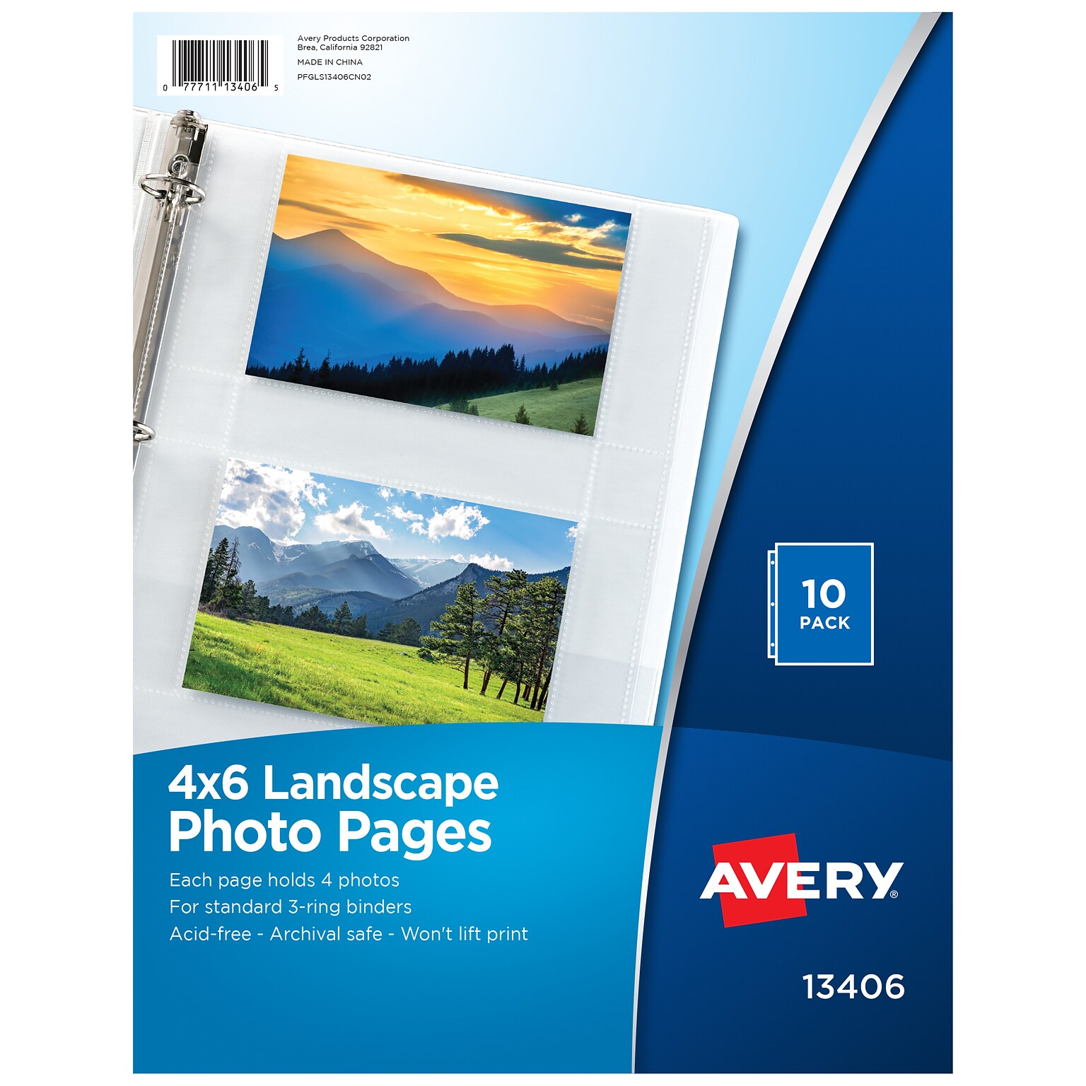 Avery Photo Pages Lightweight Sheet Protectors, 4 x 6, Clear, 10/Pack (13406)