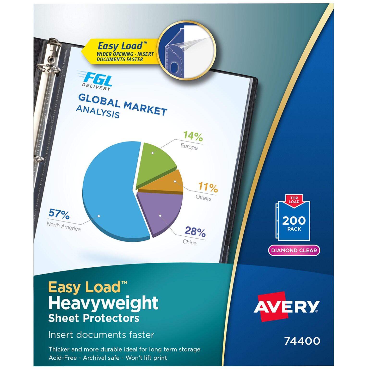 Avery Heavyweight Sheet Protectors, 8-1/2 x 11, Diamond Clear, Acid-Free, 200/Box (74400)