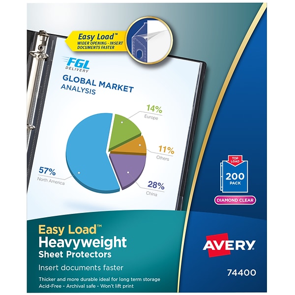 Avery Heavyweight Sheet Protectors, 8-1/2 x 11, Diamond Clear, Acid-Free, 200/Box (74400)