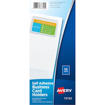 Avery Self-Adhesive Business Card Holders, Holds 2 x 3.5 Cards, Clear, Top Loading, 10/Pack (73720