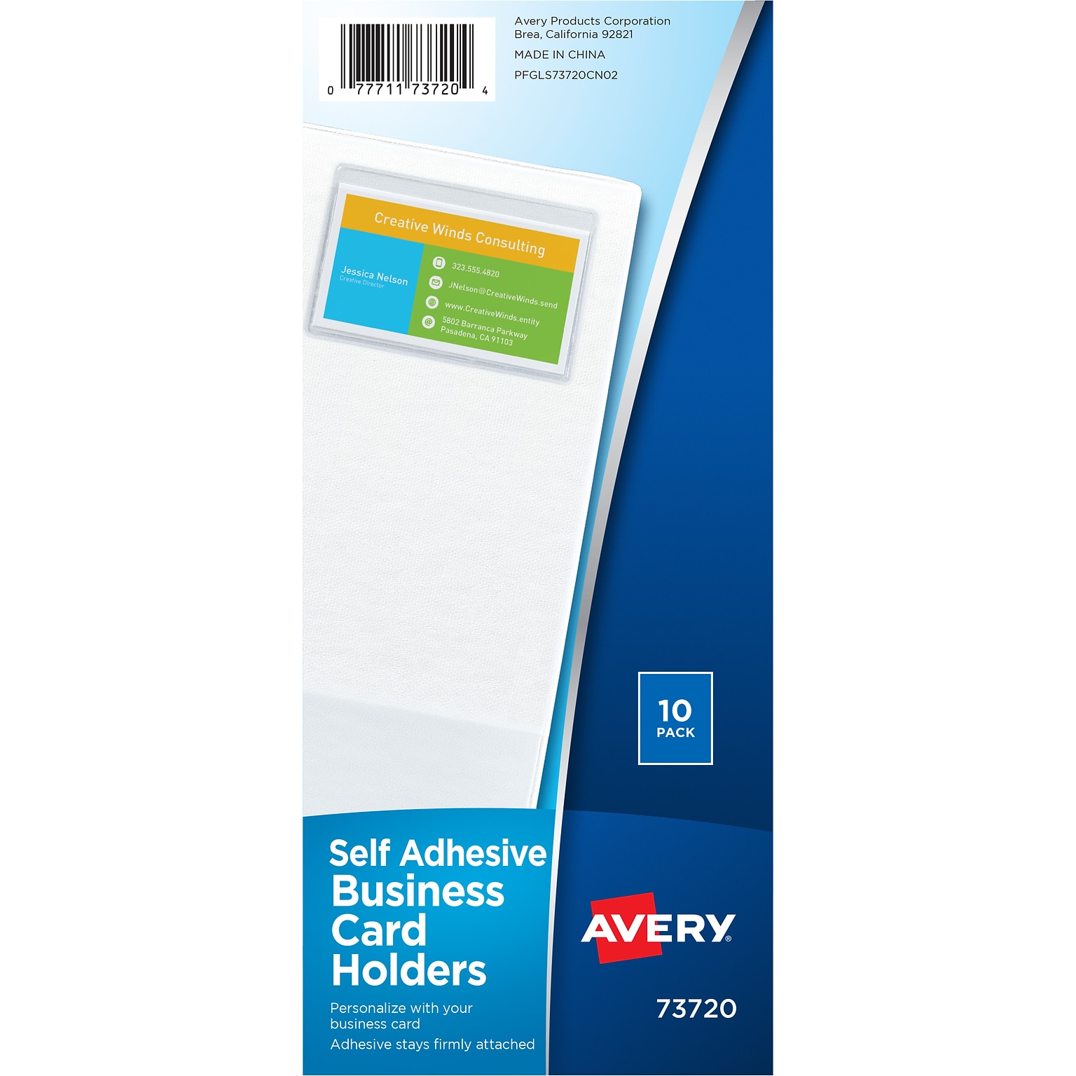 Avery Self-Adhesive Business Card Holders, Holds 2 x 3.5 Cards, Clear, Top Loading, 10/Pack (73720)