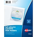 Avery Adhesive Holders for CD/DVD/Zip, Clear Vinyl, 10/Pack (73721)