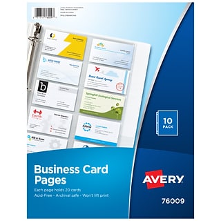 Avery Business Card Pages, 3-Hole Punched, 8.5 x 11, Clear, 10/Pack (76009)