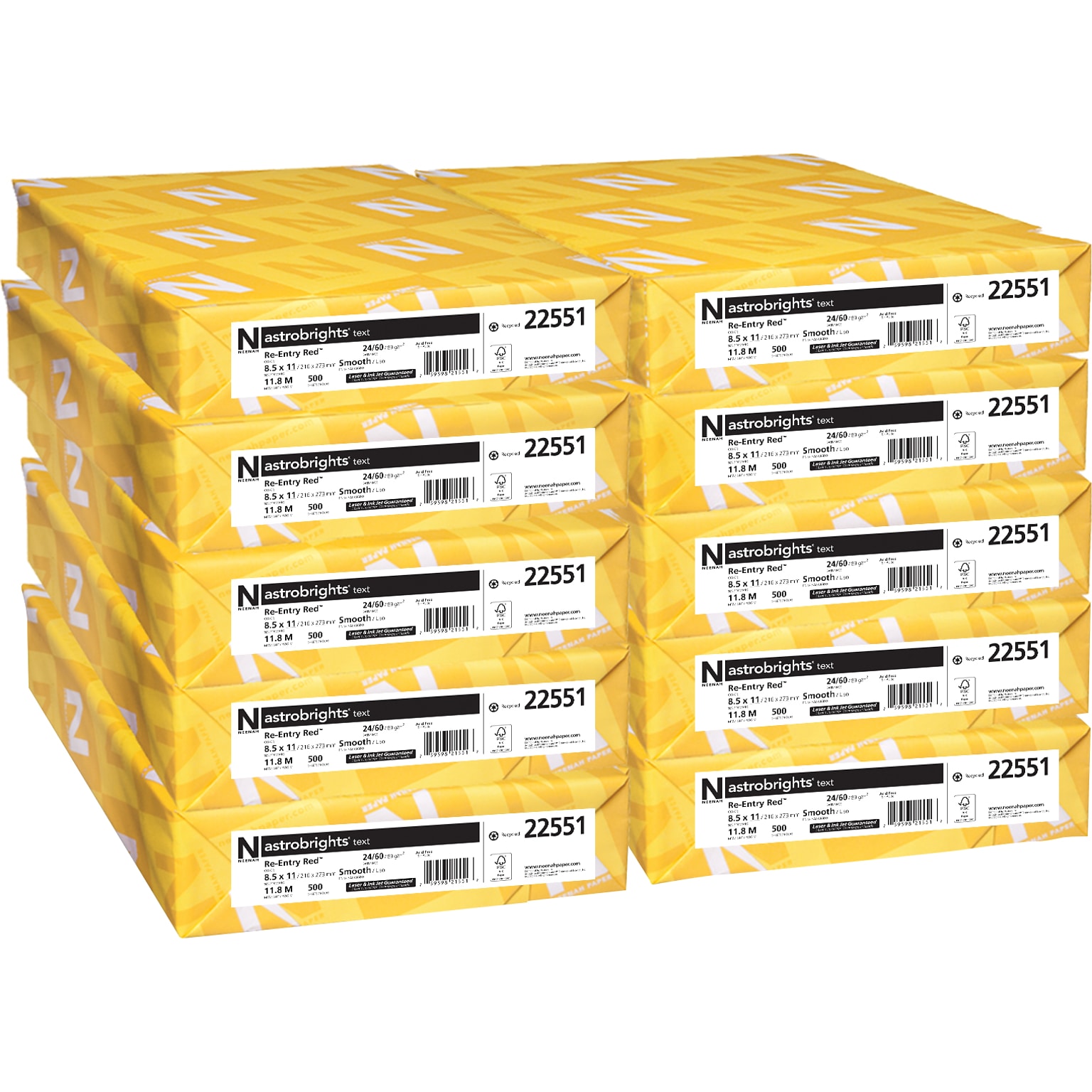Astrobrights Colored Paper, 24 lbs., 8.5 x 11, Re-Entry Red, 500 Sheets/Ream, 10 Reams/Carton (22551)