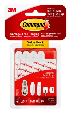 Command Refill Strips, White, 8 Small, 4 Medium, 4 Large Sets/Pack (17200-ES)