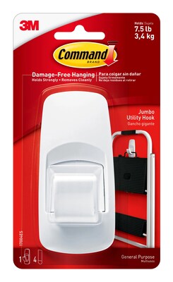 Command Jumbo Hook, White, 1 Hook, 2 Strips/Pack (17004-RR)