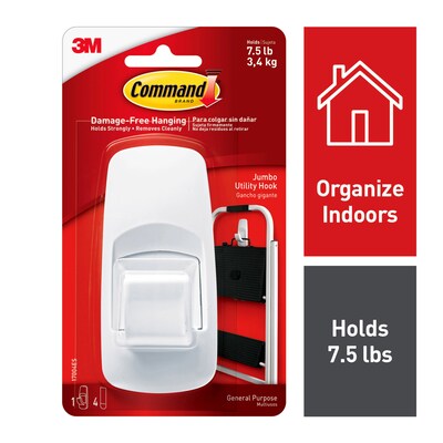 Command Jumbo Hook, White, 1 Hook, 2 Strips/Pack (17004-RR)