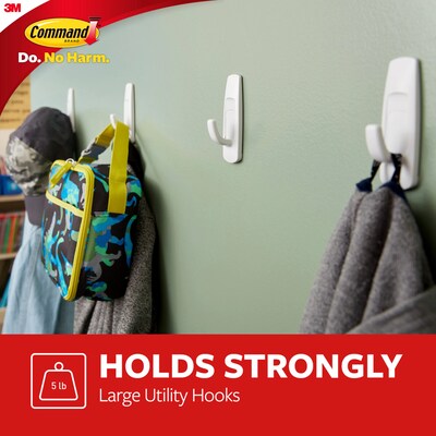 Command Large Utility Hooks, White, Damage Free Hanging of Dorm Room Decorations, 3 Command Hooks, 6 Command Strips (17003-3ES)