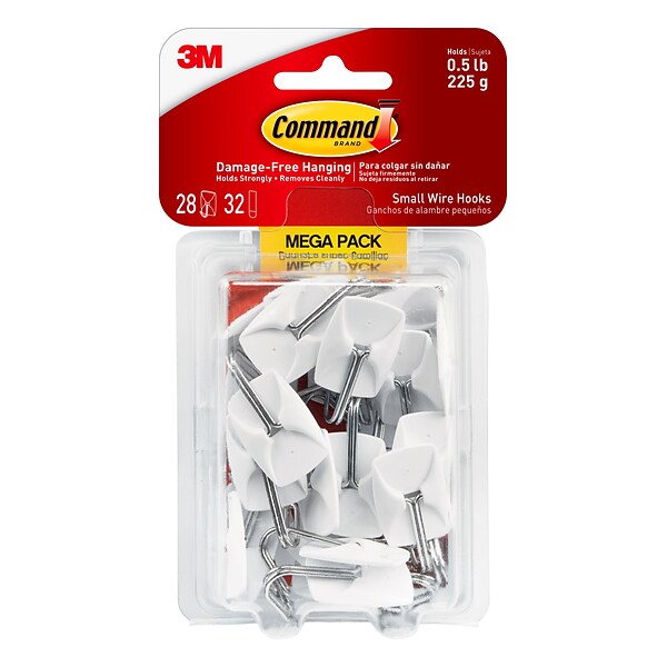 Command™ Small Wire Hooks Mega Pack, White, 28 Hooks (17067-MPESBU)