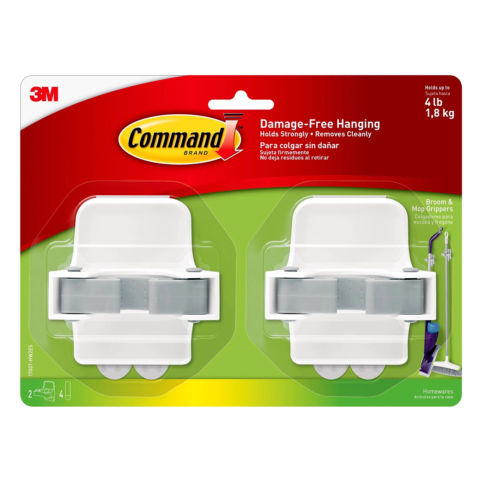 Command Large Broom Gripper, 4 lb., White, 2/Pack (17007-HW2ES)