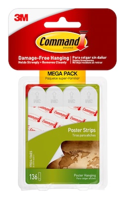 Command Poster Strips Mega-Pack, White, 136 Strips/Pack (17024-136ES)