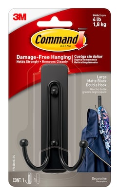 Command Large Double Hook, Matte Black, 1 Hook, 1 Strip/Pack (17036MB-ES)