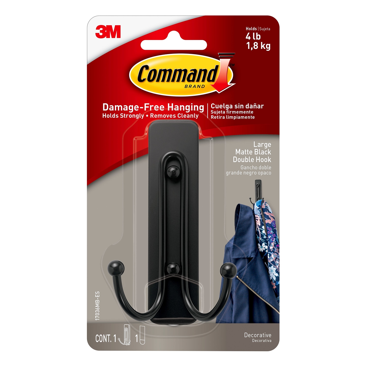 Command Medium Hook, 4 lb., Matte Black (17036MB-ES)