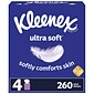 Kleenex Ultra Soft Standard Facial Tissue, 3-Ply, 65 Sheets/Box, 4 Boxes/Pack (50173)