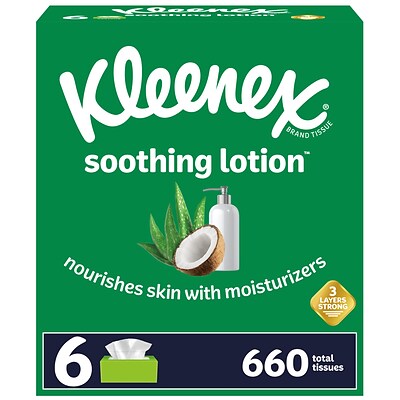 Kleenex Soothing Lotion Facial Tissue, 3-Ply, 110 Sheets/Box, 6 Boxes/Pack (51758)