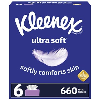 Kleenex Ultra Soft Facial Tissue, 3-Ply, 110 Sheets/Box, 6 Boxes/Pack (51759)
