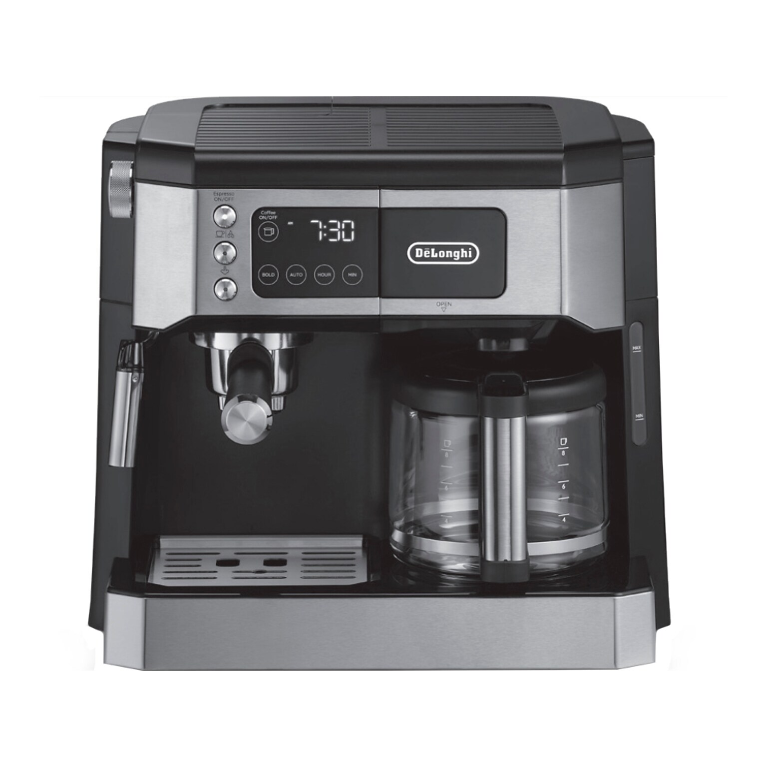 DeLonghi All-in-One 10-Cup Coffee and Espresso Machine Combination, Black/Stainless Steel (COM530M)