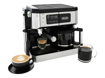 DeLonghi All-in-One 10-Cup Coffee and Espresso Machine Combination, Black/Stainless Steel (COM530M)