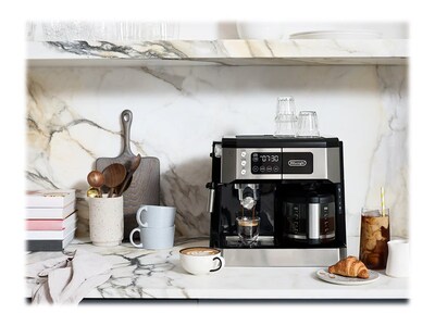 DeLonghi All-in-One 10-Cup Coffee and Espresso Machine Combination, Black/Stainless Steel (COM530M)