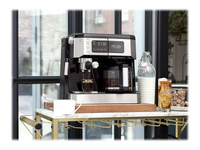 DeLonghi All-in-One 10-Cup Coffee and Espresso Machine Combination, Black/Stainless Steel (COM530M)