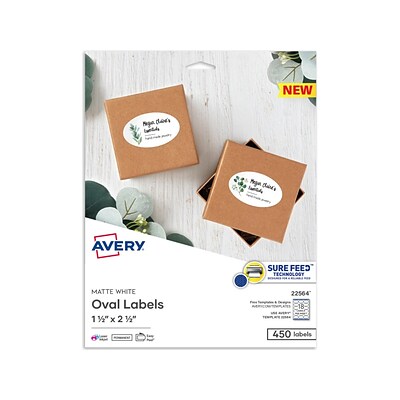 Avery Laser/Inkjet Media Label, 1 1/2 x 2 1/2, Matte White, 18 Labels/Sheet, 25 Sheets/Pack (22564)