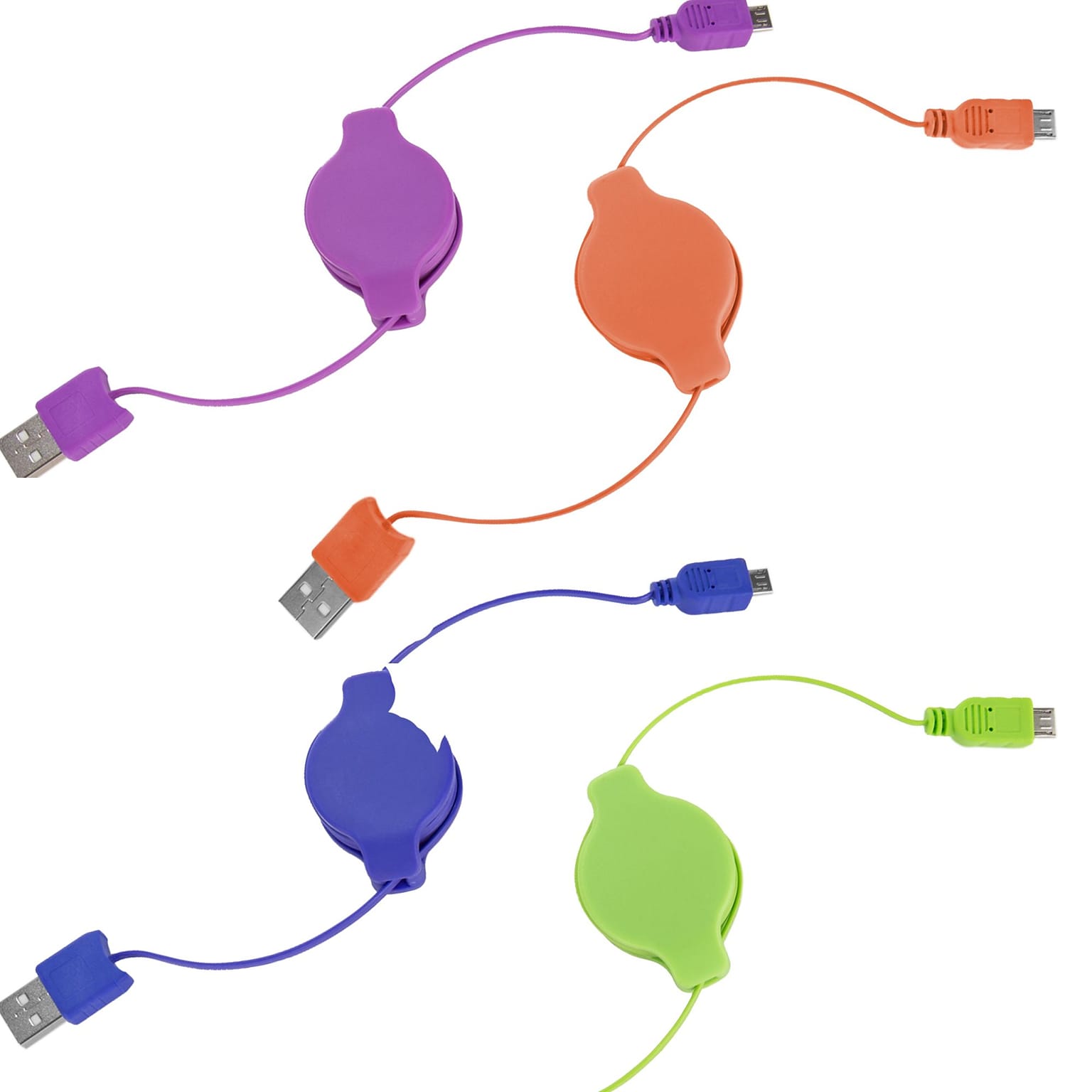 Retractable Micro USB Cable (Purple, Orange, Green,Blue)