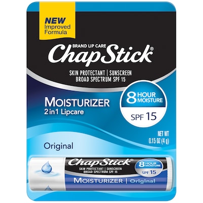 ChapStick Moisturizer Original Flavor, 0.15 Ounce Lip Balm Tube, Skin Protectant, Lip Care, SPF 15 (573072512)