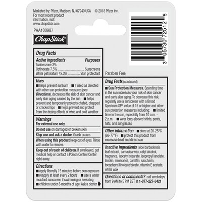 ChapStick Moisturizer Original Flavor, 0.15 Ounce Lip Balm Tube, Skin Protectant, Lip Care, SPF 15 (573072512)