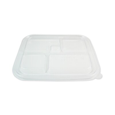 World Centric Fiber Bento Box Container Lids, Five Compartments, 12.1 x 9.8 x 0.8, Clear, 300/Carton