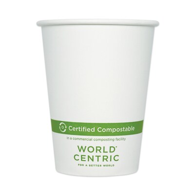 World Centric Paper Hot Cups, 12 oz, White, 1,000/Carton