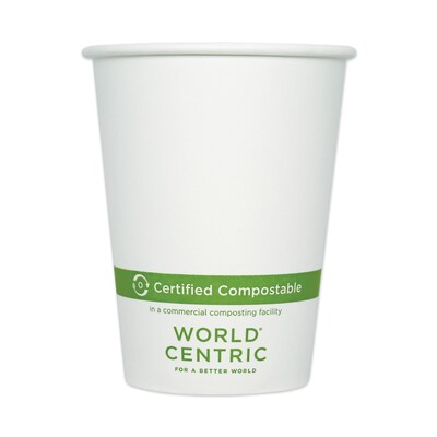 World Centric Paper Hot Cups, 12 oz, White, 1,000/Carton