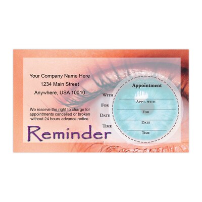 Custom Full Color Sticker Appt. Cards, Lower Circle, Flat Print, Horizontal, 1-Sided