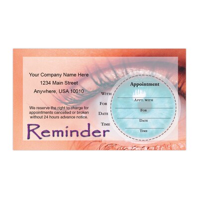 Custom Full Color Sticker Appt. Cards, Lower Circle, Flat Print, Horizontal, 1-Sided