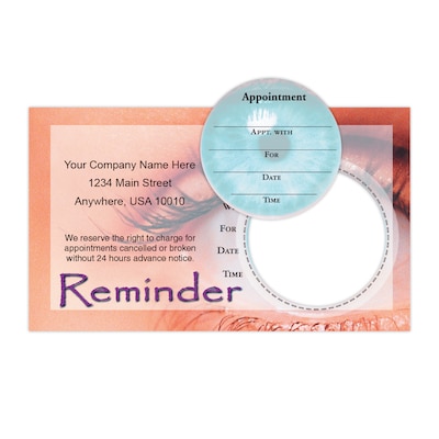 Custom Full Color Sticker Appt. Cards, Lower Circle, Flat Print, Horizontal, 1-Sided