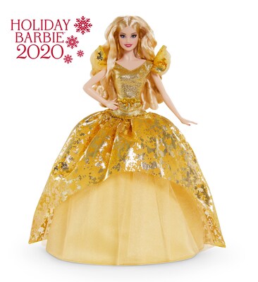 Mattel 2020 Holiday Plastic Barbie Doll Blonde Long Hair, Gold (GNR92)