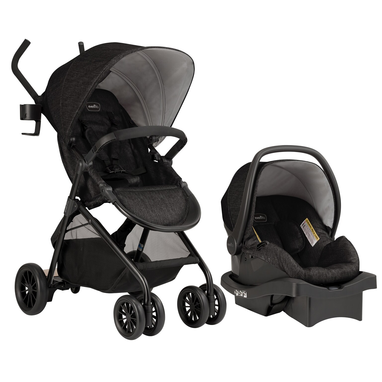 Evenflo Sibby Travel System with LiteMax 35 Infant Car Seat, Charcoal (56231975)