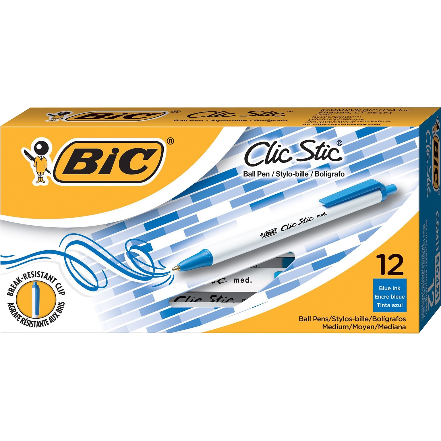 BIC Clic Stic Retractable Ballpoint Pen, Medium Point, Blue Ink, 18 Dozen/Case (CSM11-BLU)