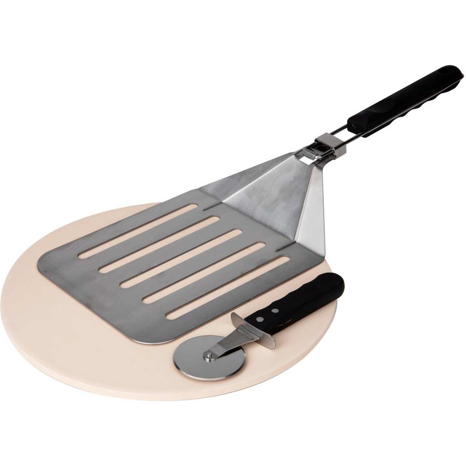 Mind Reader Round Cooking Stone, Complete Kit with Pizza Peel and Wheel (PIZSTONPC-BRN)