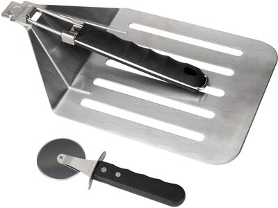 Mind Reader Round Cooking Stone, Complete Kit with Pizza Peel and Wheel (PIZSTONPC-BRN)