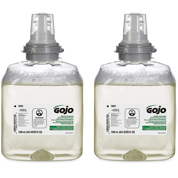 GOJO® TFX™ Green Certified Foam Hand Cleaner, Fragrance-Free, 1200 mL Refill for GOJO® , 2/CT (5665-02)