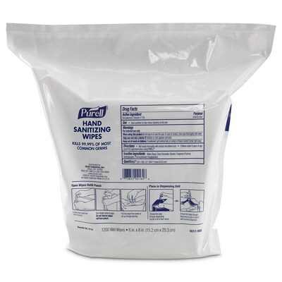 Purell® Hand Sanitizing Wipes, 1,200 Wipes/Pack, 2/Carton (9118-02)