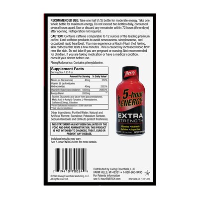 5 Hour Energy Extra Strength Berry , 1.93 oz, 2 12-Packs