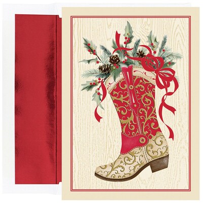 Great Papers!® Holiday Greeting Cards, Christmas Boot, 5.625" x 7.875", 18 Cards/18 Foil-Lined Envelopes (903500)