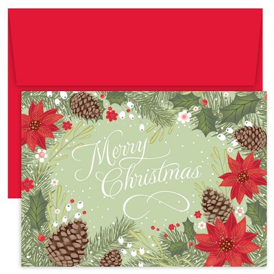 Great Papers!® Holiday Greeting Cards, Poinsettia & Pinecone Border, 7.875" x 5.625", 18 Cards/18 Envelopes (905200)