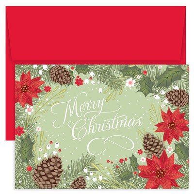 Great Papers!® Holiday Greeting Cards, Poinsettia & Pinecone Border, 7.875 x 5.625, 18 Cards/18 En